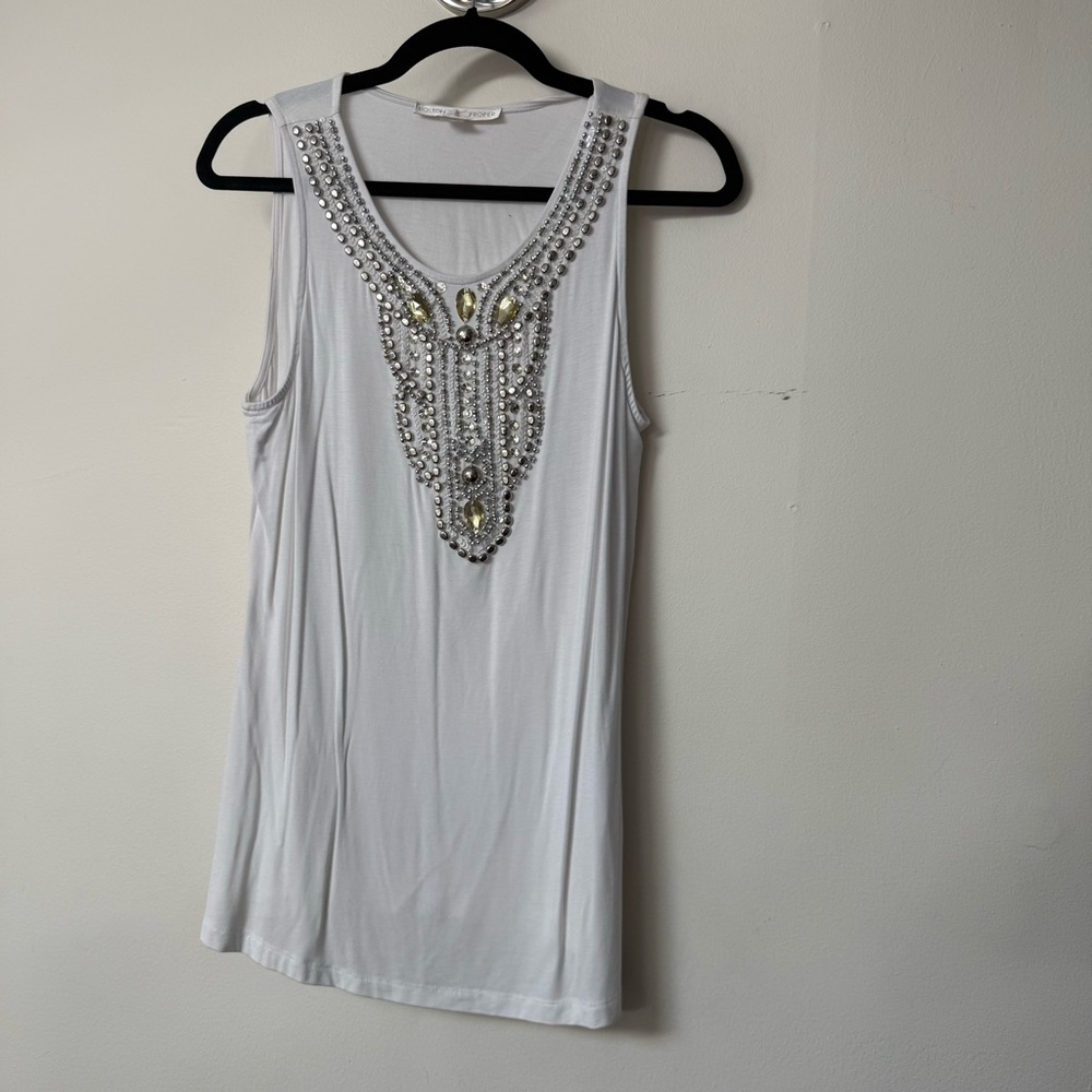 Boston Proper White Embellished Tank Top